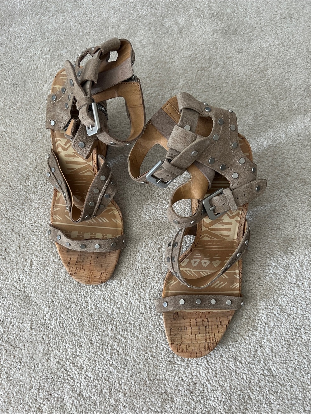 Dolce Vita Studded Taupe Suede Block Heel Sandals - Women - Picture 2 of 11